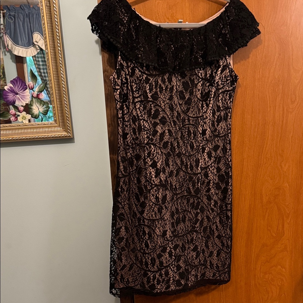 Black Elegant Lace Overlay Dress